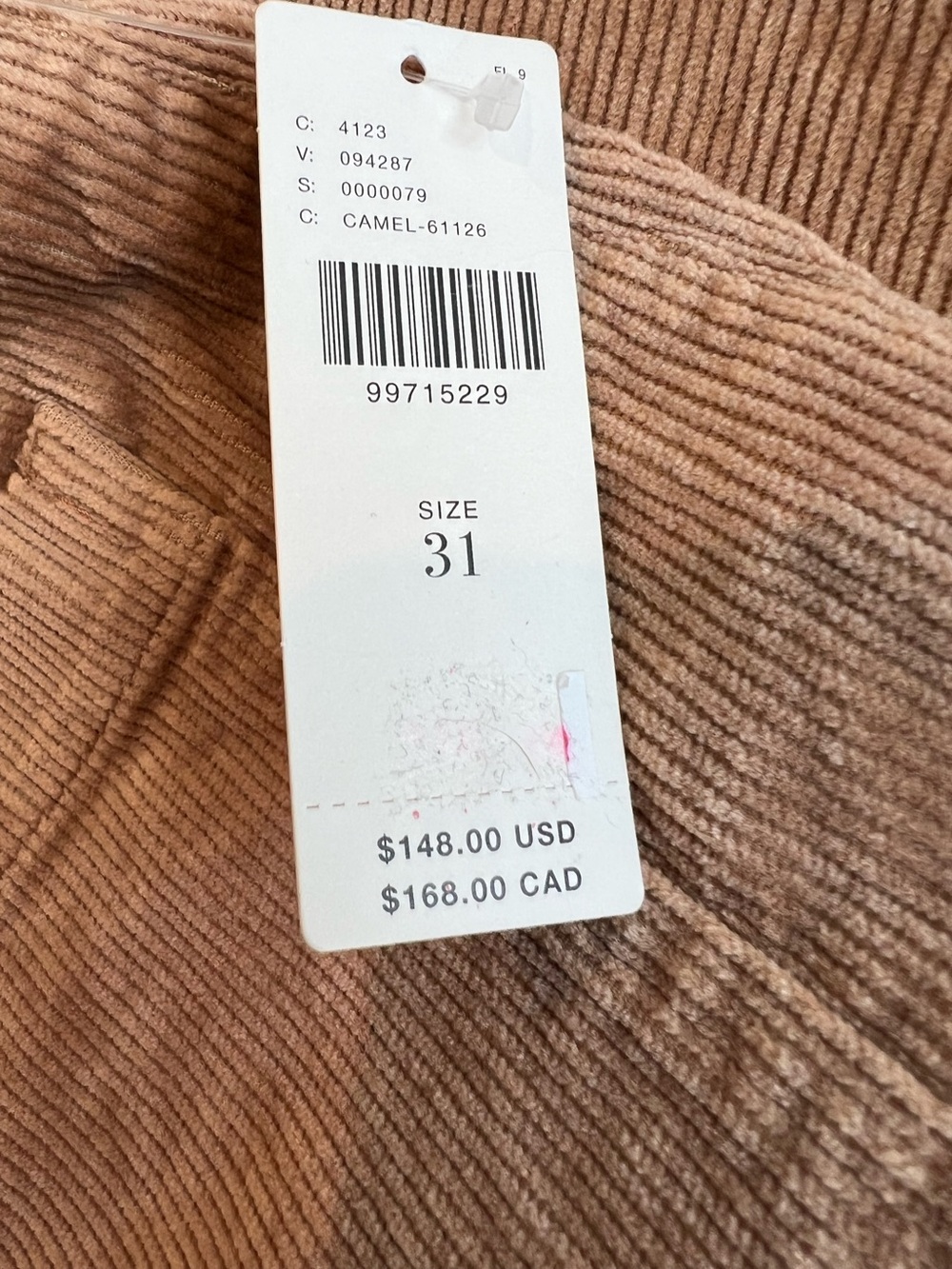 Anthropologie Colette Pants Maeve Wide Leg Full Length Corduroy New 31 Camel - Picture 9 of 10
